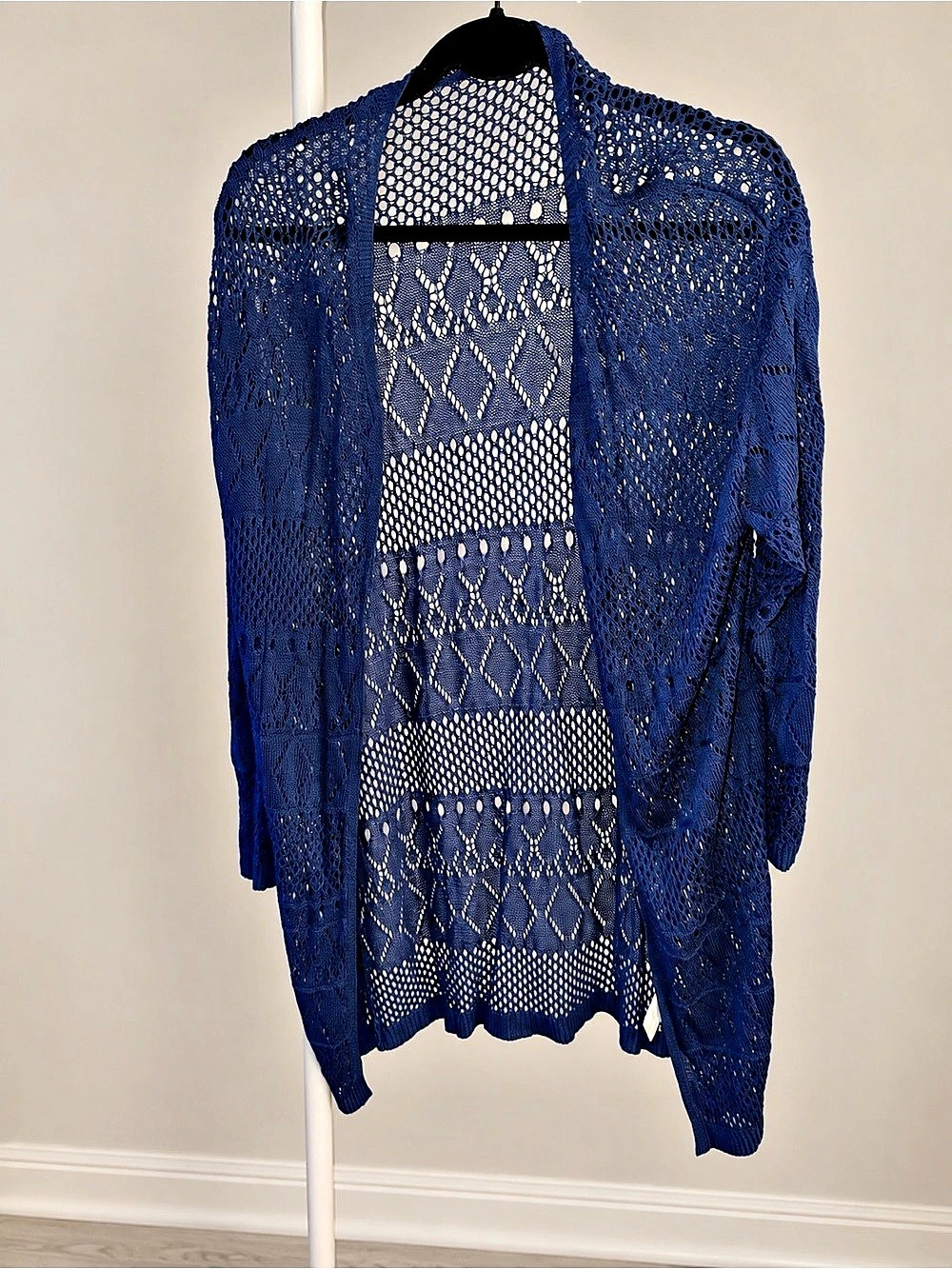 Blue Crochet Knit Cardigan